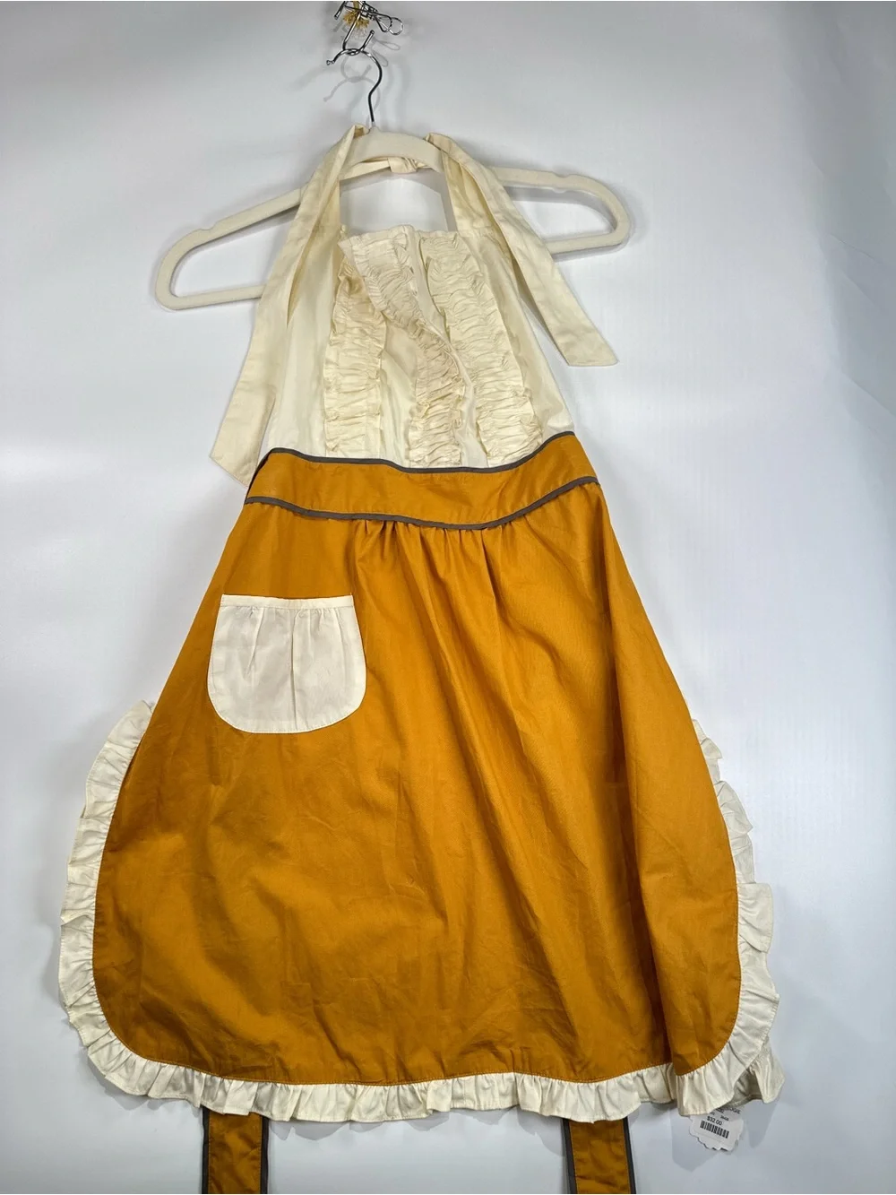 Anthropologie Halter Apron Ruffled Cotton Mustard Yellow OS